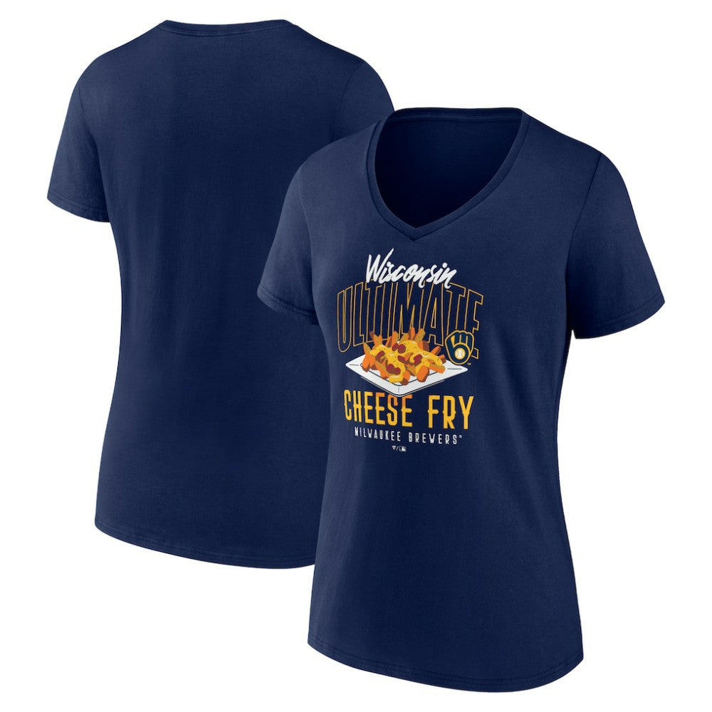 Milwaukee Brewers Women's Cheese Fry V-Neck T-Shirt - Navy