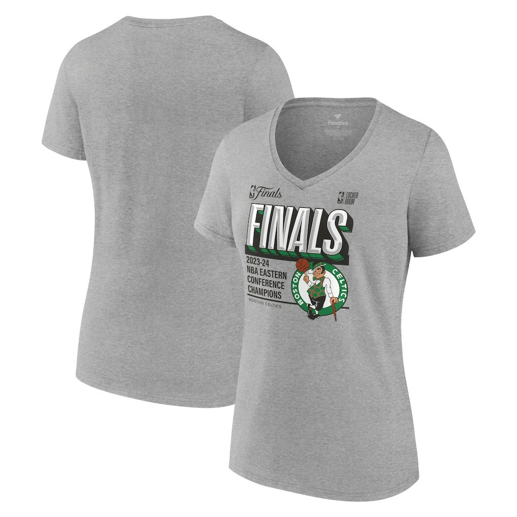 Boston Celtics Women's 2024 Eastern Conference Champions Locker Room Post Up Move V-Neck T-Shirt - Steel | Fanatics shop