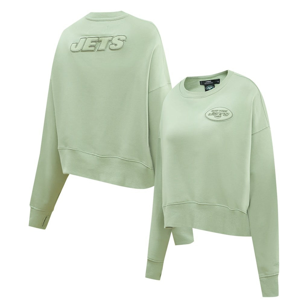 New York Jets Pro Standard Women's Oversized Cropped Neutral Pullover Sweatshirt - Light Green cheap