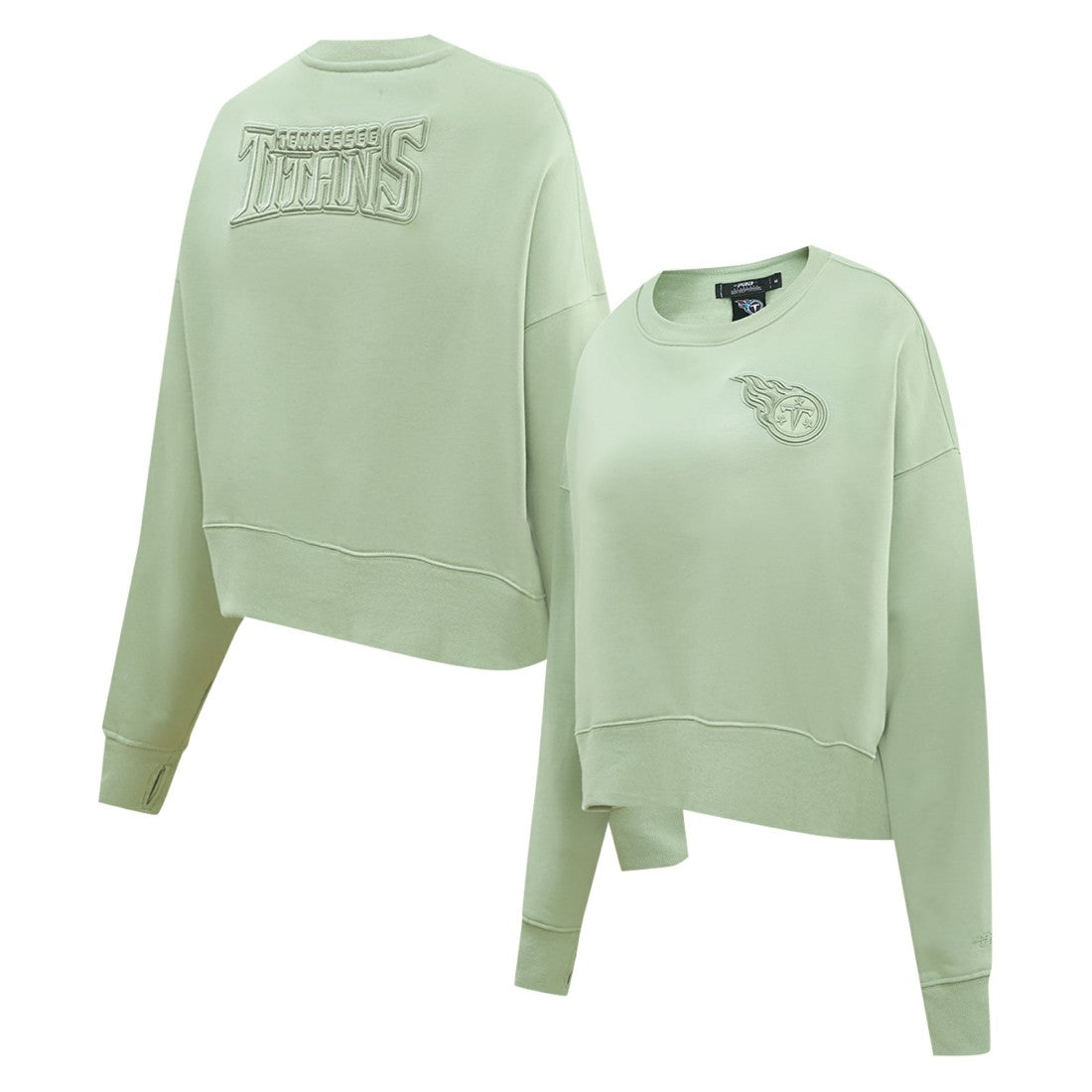 Tennessee Titans Pro Standard Women's Oversized Cropped Neutral Pullover Sweatshirt - Light Green for sale