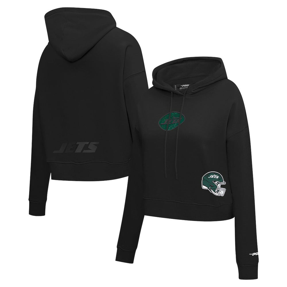 New York Jets Pro Standard Women's Jeweled Cropped Pullover Hoodie - Black sale