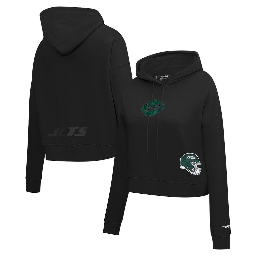 New York Jets Pro Standard Women's Jeweled Cropped Pullover Hoodie - Black sale