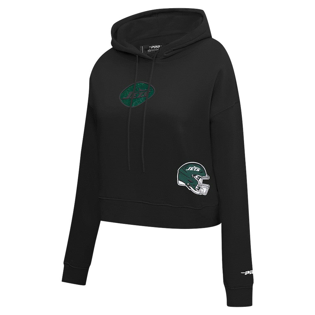 New York Jets Pro Standard Women's Jeweled Cropped Pullover Hoodie - Black sale