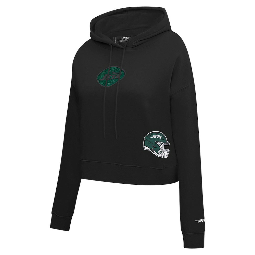 New York Jets Pro Standard Women's Jeweled Cropped Pullover Hoodie - Black sale