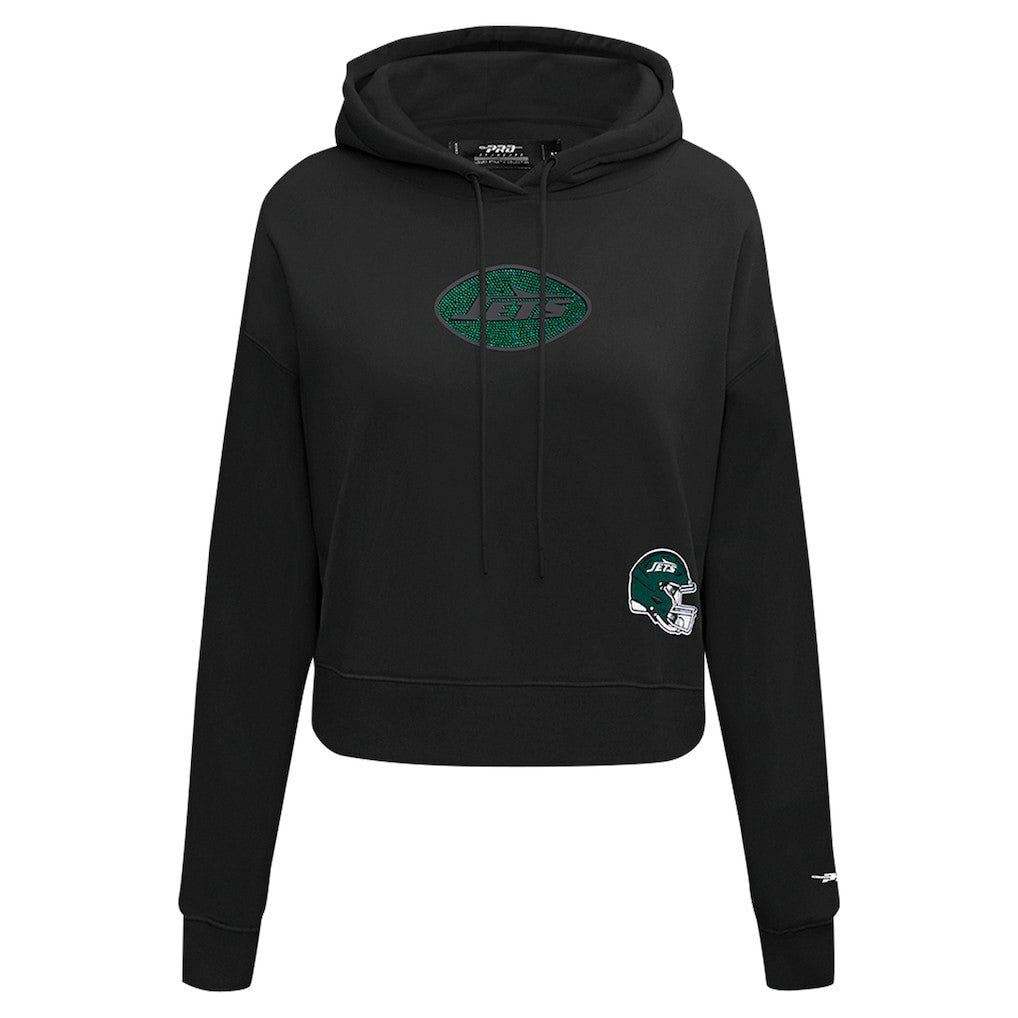 New York Jets Pro Standard Women's Jeweled Cropped Pullover Hoodie - Black sale