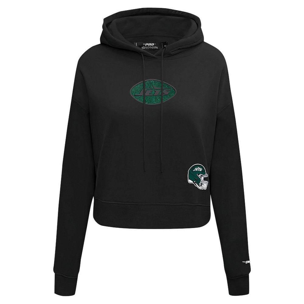 New York Jets Pro Standard Women's Jeweled Cropped Pullover Hoodie - Black sale