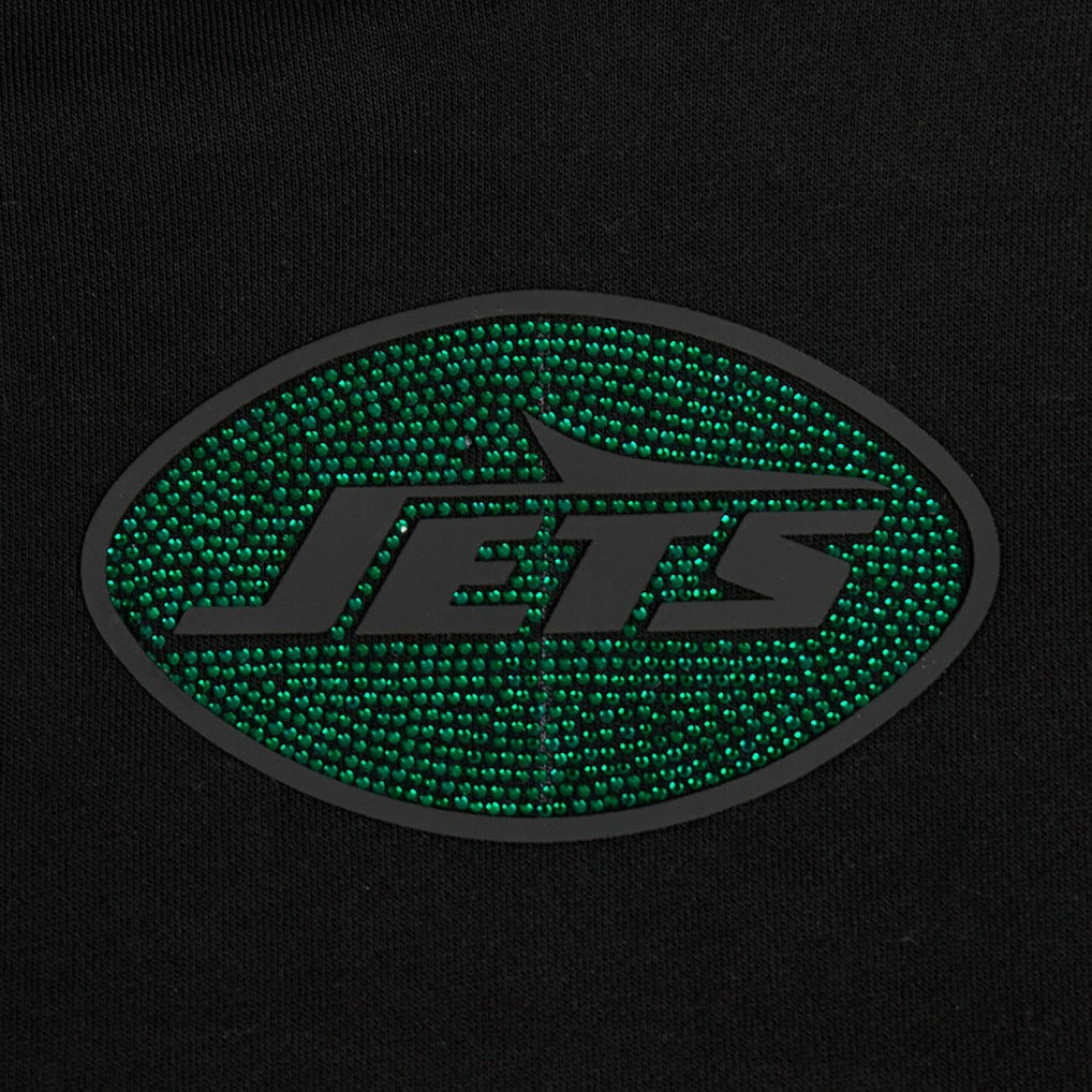 New York Jets Pro Standard Women's Jeweled Cropped Pullover Hoodie - Black sale