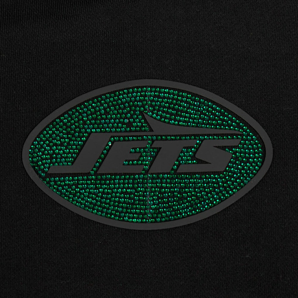New York Jets Pro Standard Women's Jeweled Cropped Pullover Hoodie - Black sale