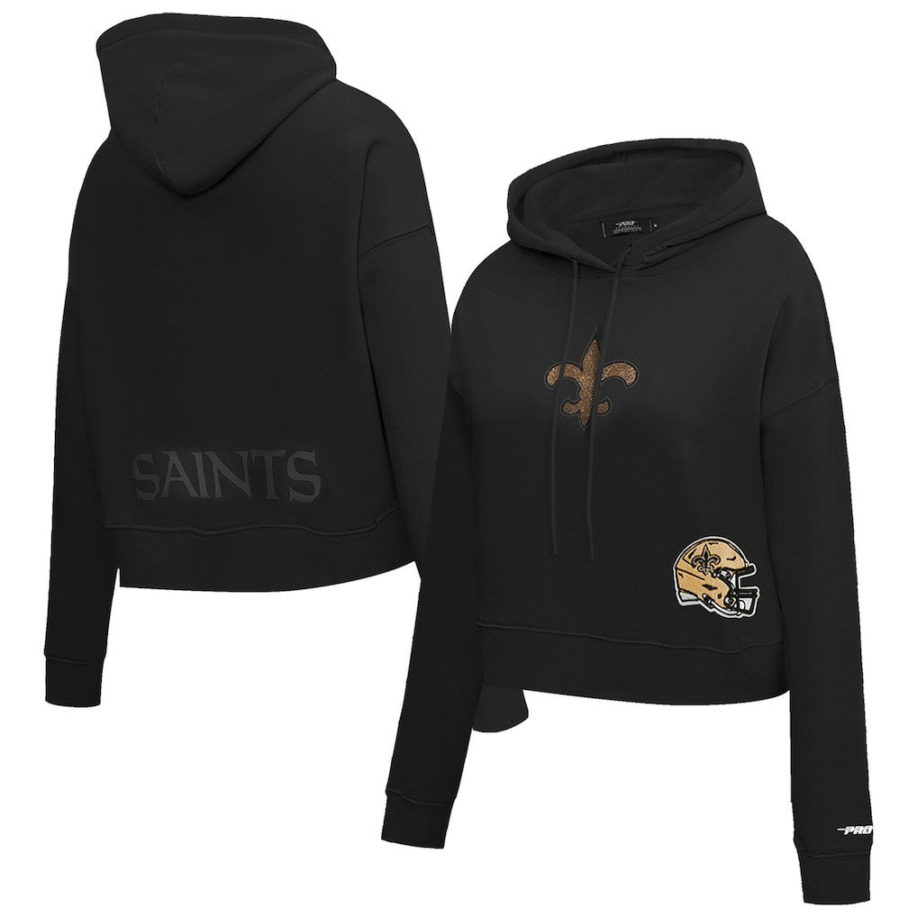 New Orleans Saints Pro Standard Women's Jeweled Cropped Pullover Hoodie - Black outlet