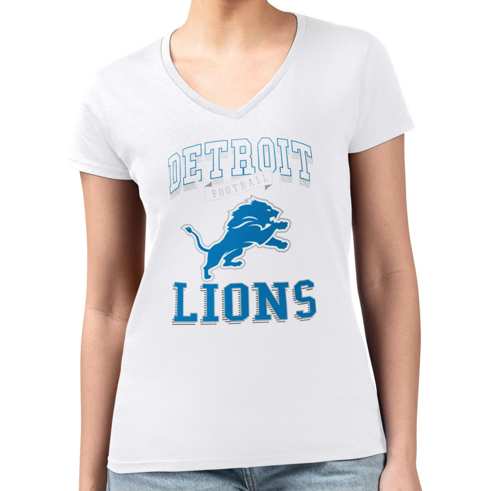 Detroit Lions G-III 4Her by Carl Banks Women's Super-Slim Fit Lightweight Team Logo Graphic V-Neck T-Shirt - White for sale