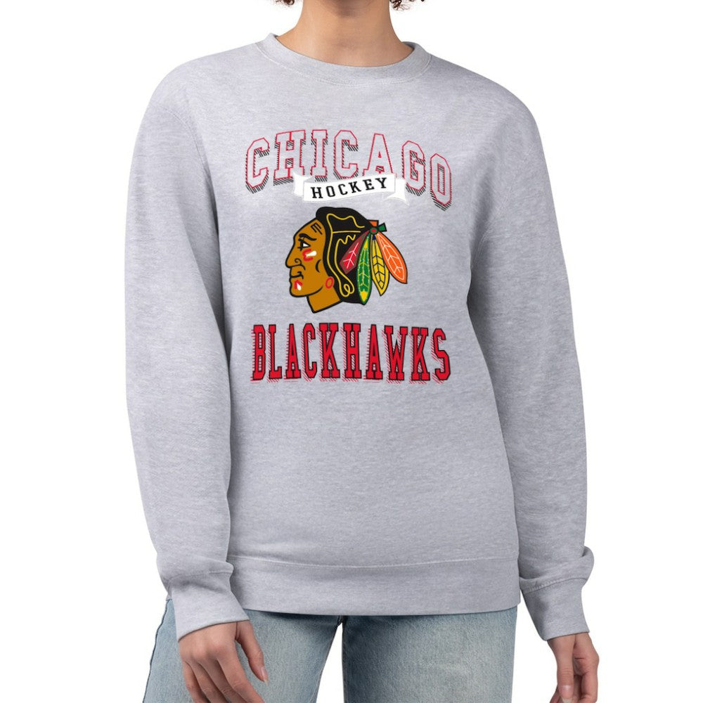 Chicago Blackhawks G-III 4Her by Carl Banks Women's Team Logo Tri-Blend Fleece Pullover Sweatshirt Heather Gray