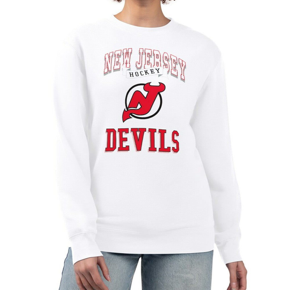 New Jersey Devils G-III 4Her by Carl Banks Women's Team Logo Tri-Blend Fleece Pullover Sweatshirt White