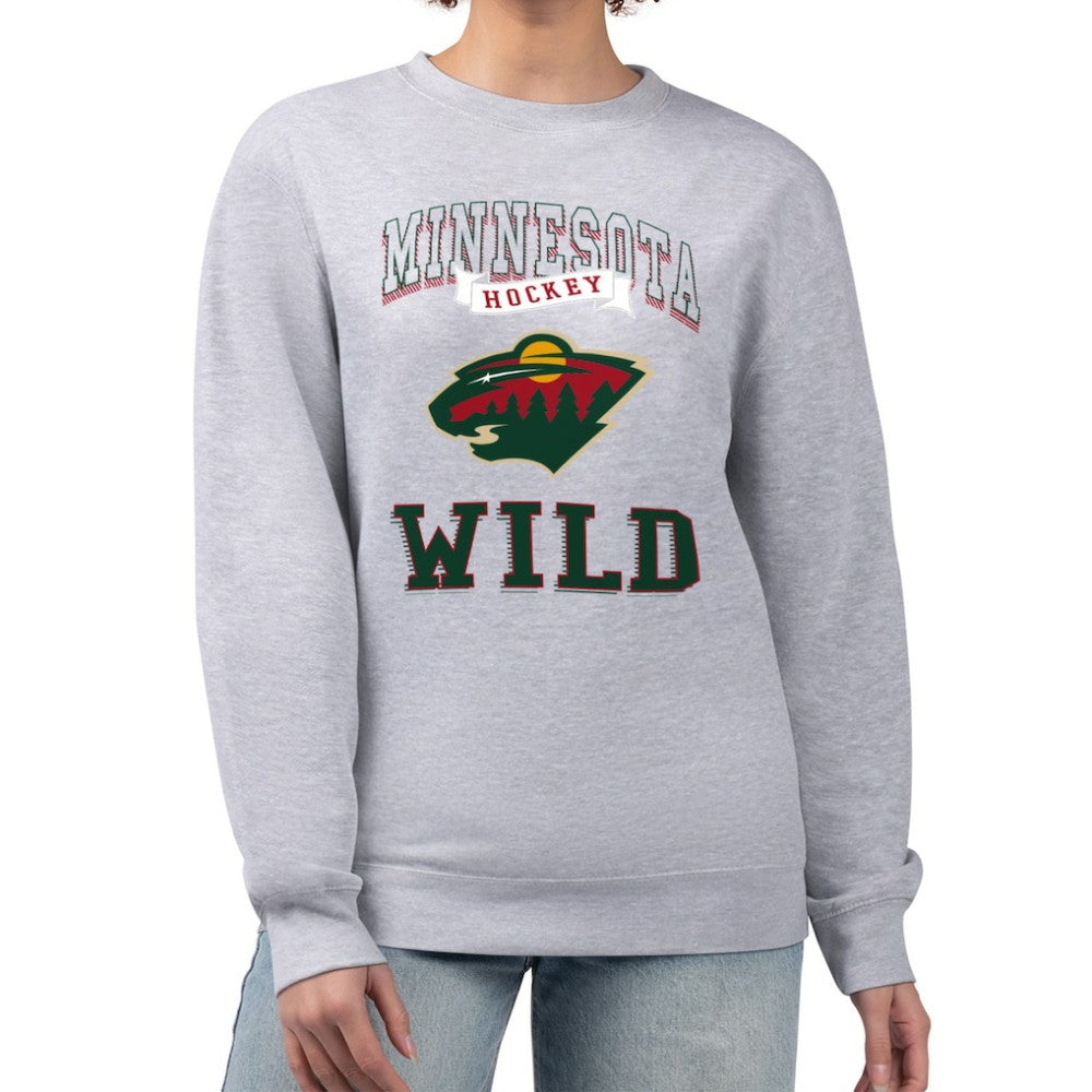 Minnesota Wild G-III 4Her by Carl Banks Women's Team Logo Tri-Blend Fleece Pullover Sweatshirt Heather Gray