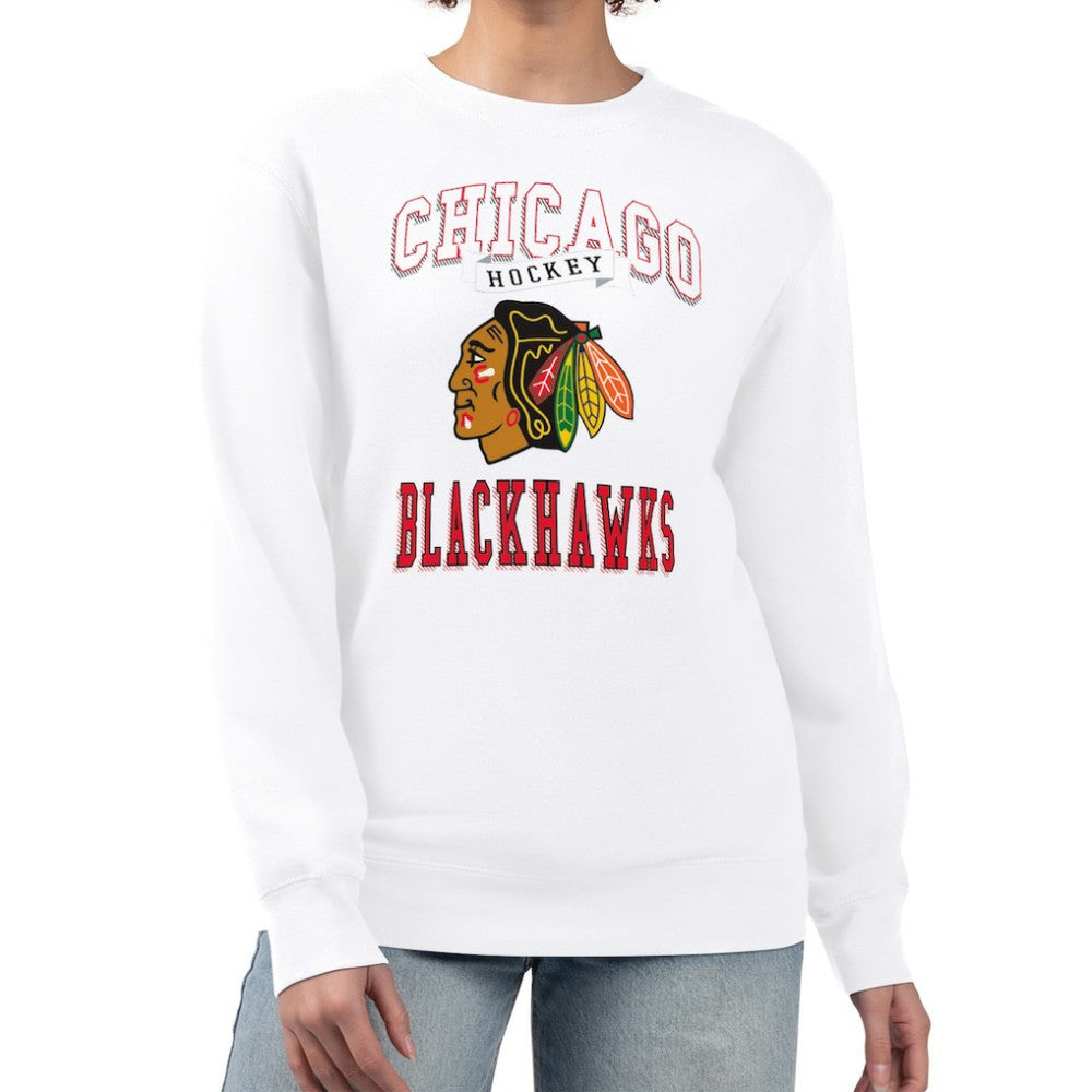 Chicago Blackhawks G-III 4Her by Carl Banks Women's Team Logo Tri-Blend Fleece Pullover Sweatshirt White