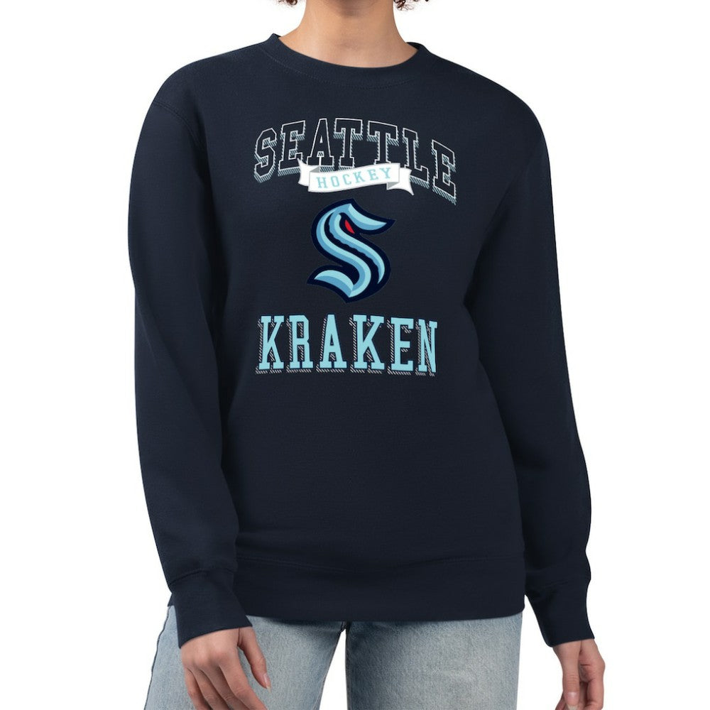 Seattle Kraken G-III 4Her by Carl Banks Women's Team Logo Tri-Blend Fleece Pullover Sweatshirt Deep Sea Blue