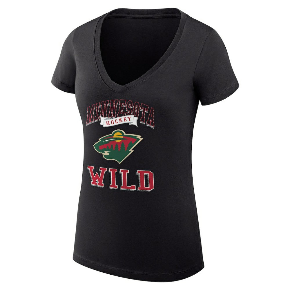 Minnesota Wild G-III 4Her by Carl Banks Women's Super-Slim Fit Lightweight Team Logo Graphic V-Neck T-Shirt Black