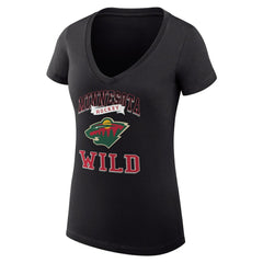 Minnesota Wild G-III 4Her by Carl Banks Women's Super-Slim Fit Lightweight Team Logo Graphic V-Neck T-Shirt Black