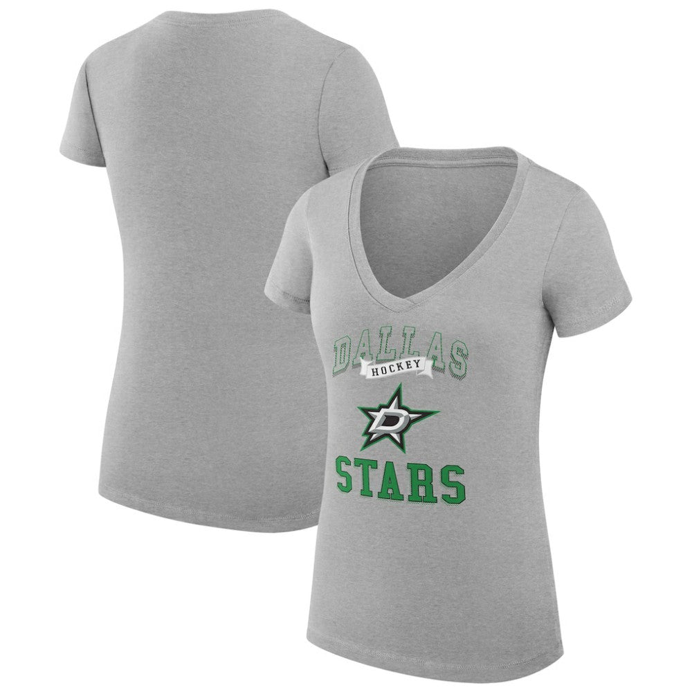 Dallas Stars G-III 4Her by Carl Banks Women's Super-Slim Fit Lightweight Team Logo Graphic V-Neck T-Shirt Heather Gray