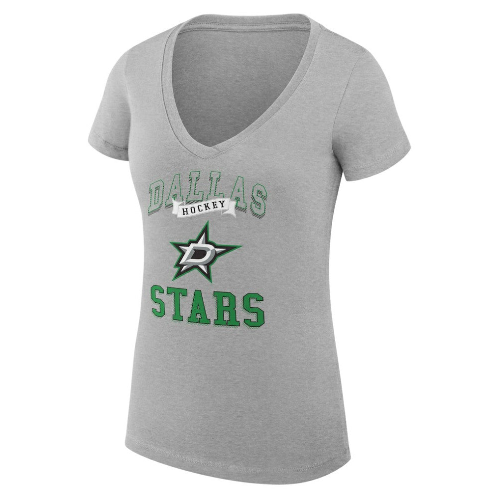 Dallas Stars G-III 4Her by Carl Banks Women's Super-Slim Fit Lightweight Team Logo Graphic V-Neck T-Shirt Heather Gray