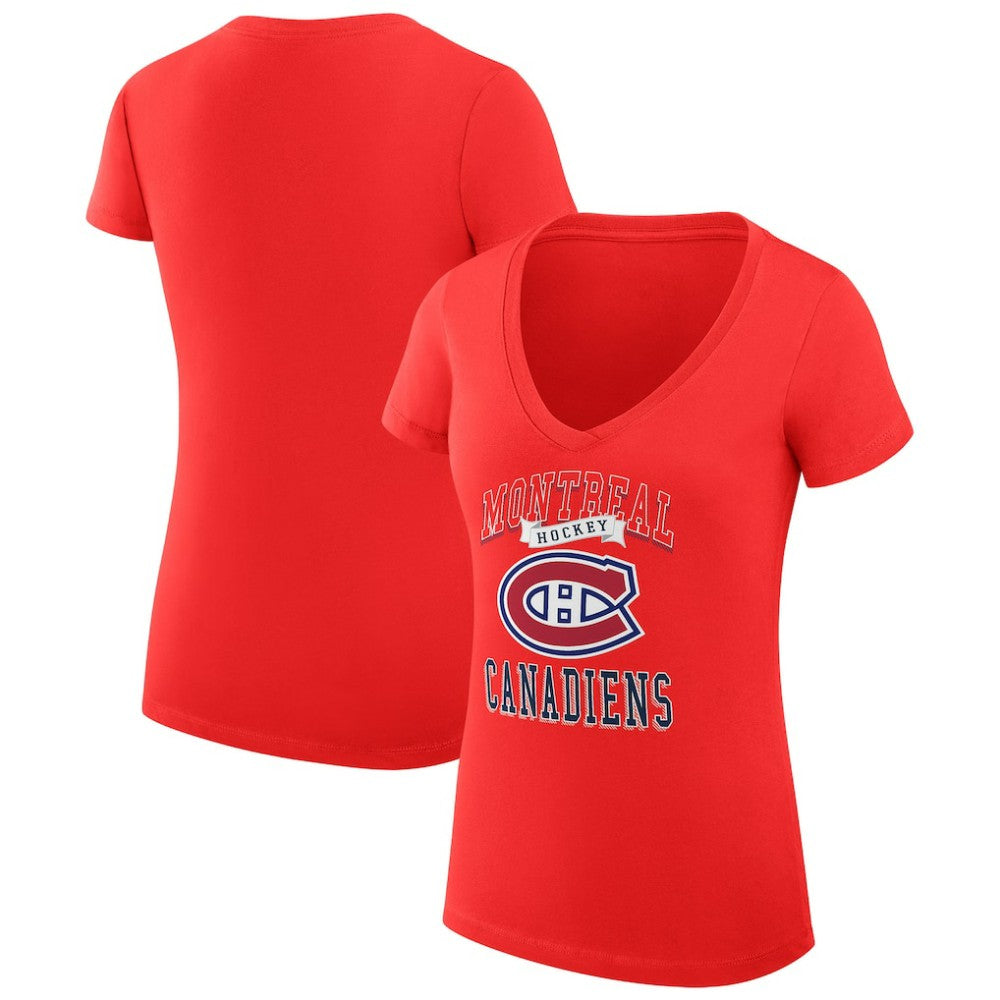 Montreal Canadiens G-III 4Her by Carl Banks Women's Super-Slim Fit Lightweight Team Logo Graphic V-Neck T-Shirt Red