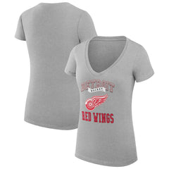 Detroit Red Wings G-III 4Her by Carl Banks Women's Super-Slim Fit Lightweight Team Logo Graphic V-Neck T-Shirt Heather Gray