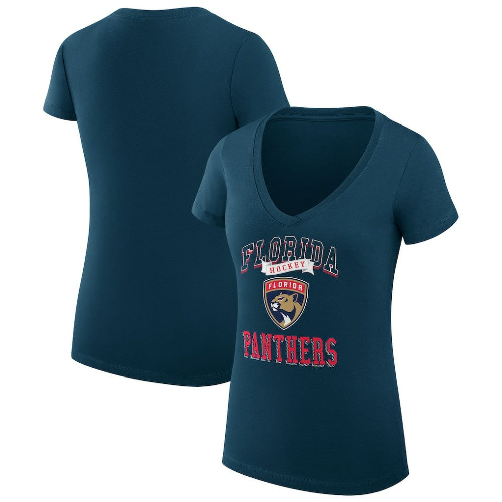 Florida Panthers G-III 4Her by Carl Banks Women's Super-Slim Fit Lightweight Team Logo Graphic V-Neck T-Shirt Navy