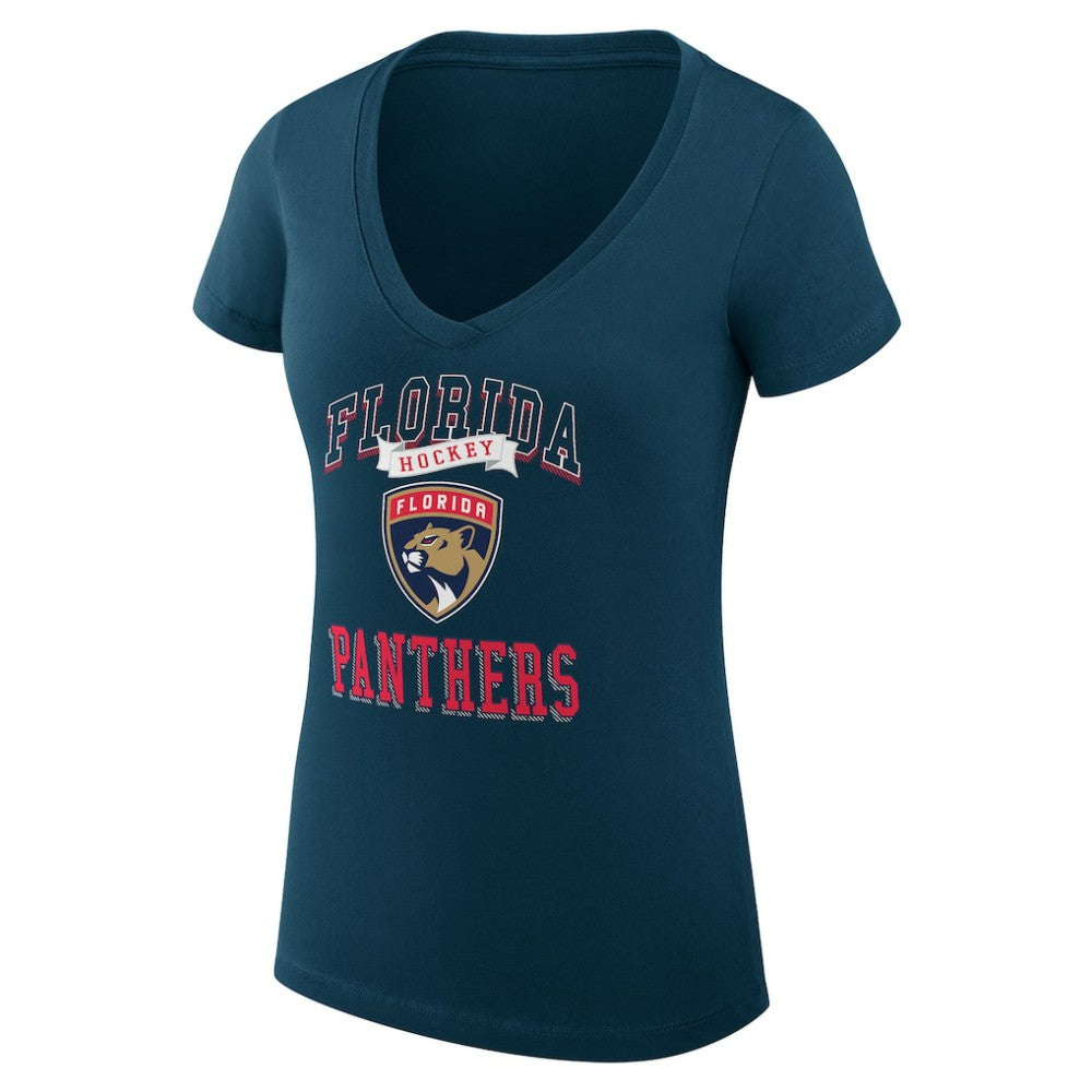 Florida Panthers G-III 4Her by Carl Banks Women's Super-Slim Fit Lightweight Team Logo Graphic V-Neck T-Shirt Navy