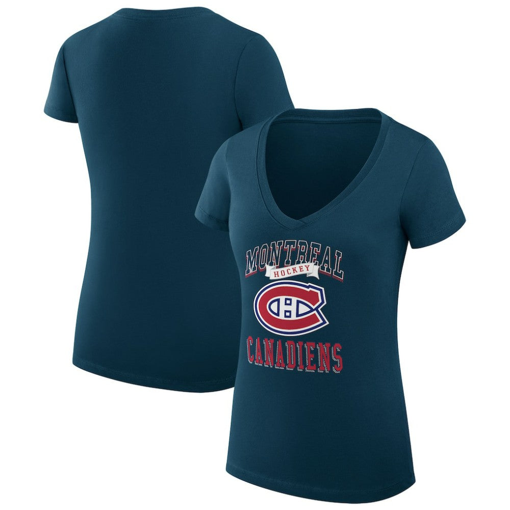 Montreal Canadiens G-III 4Her by Carl Banks Women's Super-Slim Fit Lightweight Team Logo Graphic V-Neck T-Shirt Navy
