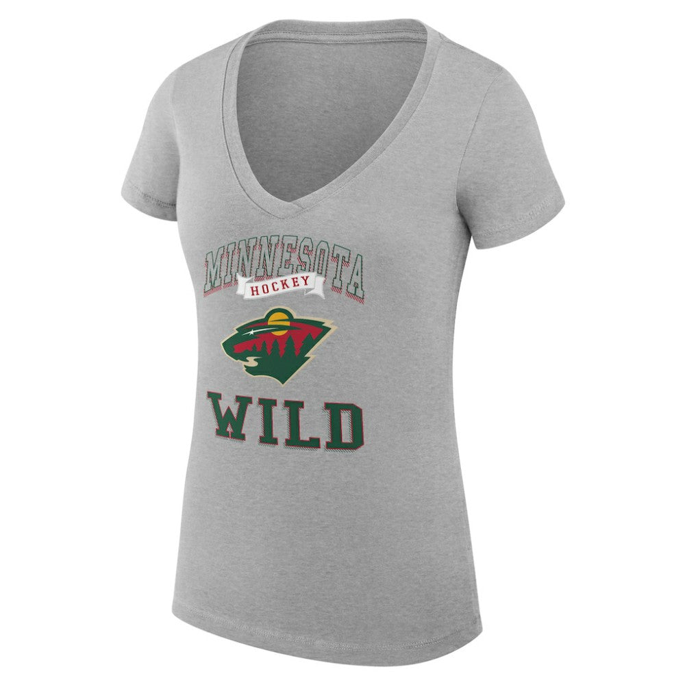 Minnesota Wild G-III 4Her by Carl Banks Women's Super-Slim Fit Lightweight Team Logo Graphic V-Neck T-Shirt Heather Gray