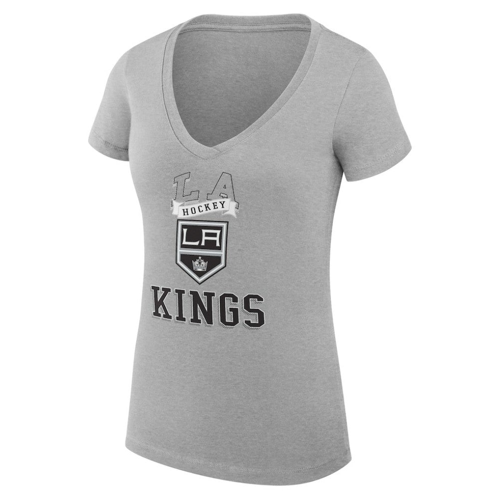 Los Angeles Kings G-III 4Her by Carl Banks Women's Super-Slim Fit Lightweight Team Logo Graphic V-Neck T-Shirt Heather Gray