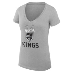 Los Angeles Kings G-III 4Her by Carl Banks Women's Super-Slim Fit Lightweight Team Logo Graphic V-Neck T-Shirt Heather Gray