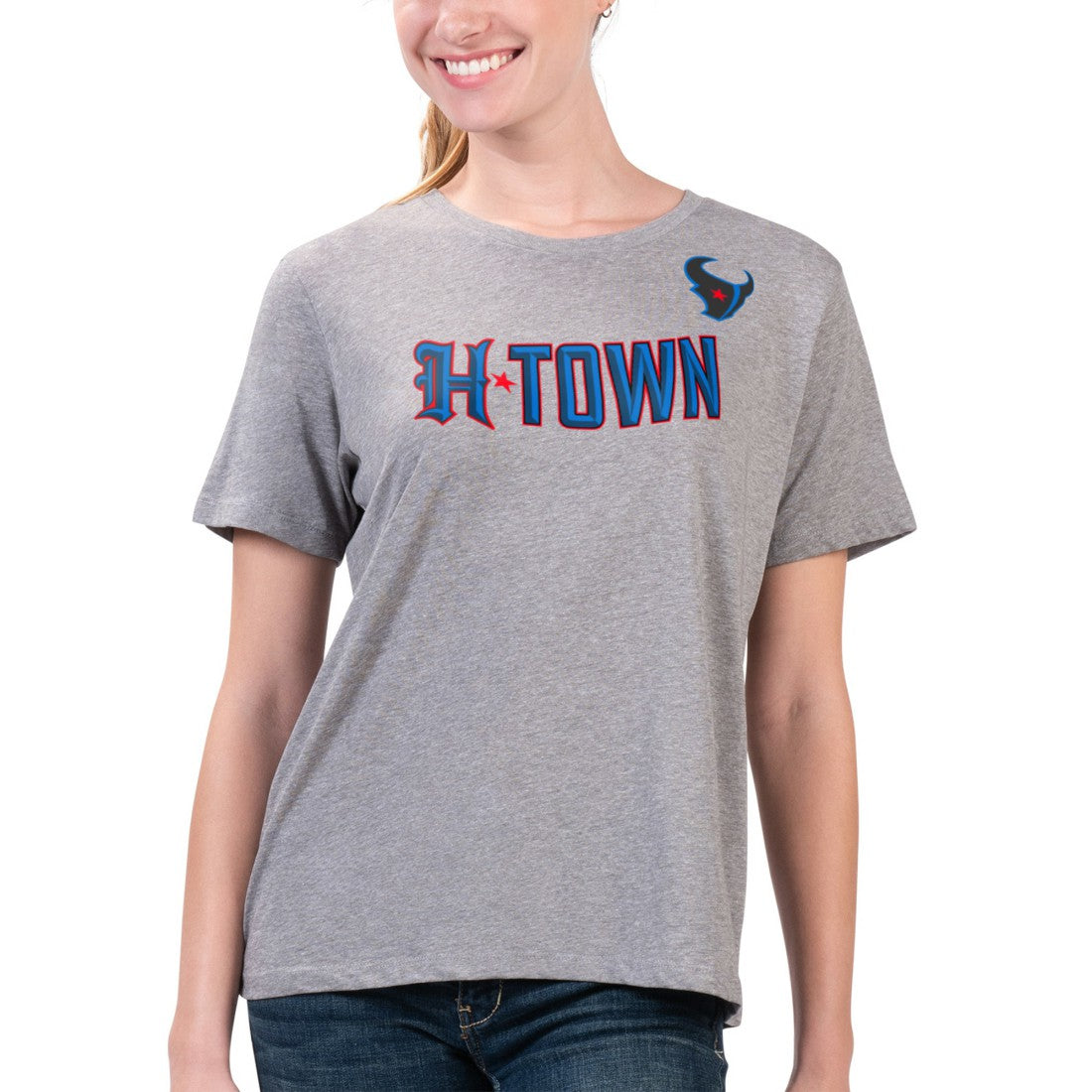 Houston Texans G-III 4Her by Carl Banks Women's Super-Slim Fit Lightweight H-Town T-Shirt - Heather Gray outlet