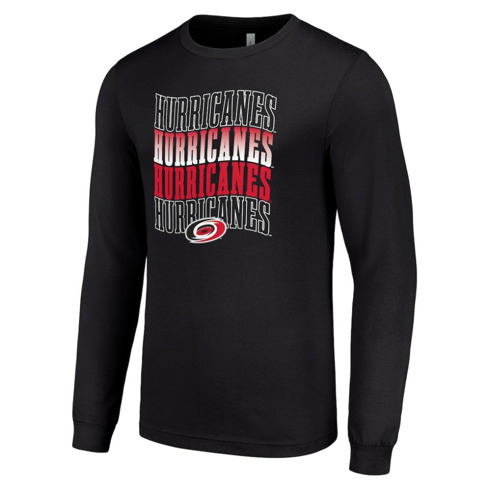 Carolina Hurricanes Starter Four Team Name Logo Long Sleeve Graphic T-Shirt Black