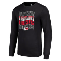 Carolina Hurricanes Starter Four Team Name Logo Long Sleeve Graphic T-Shirt Black