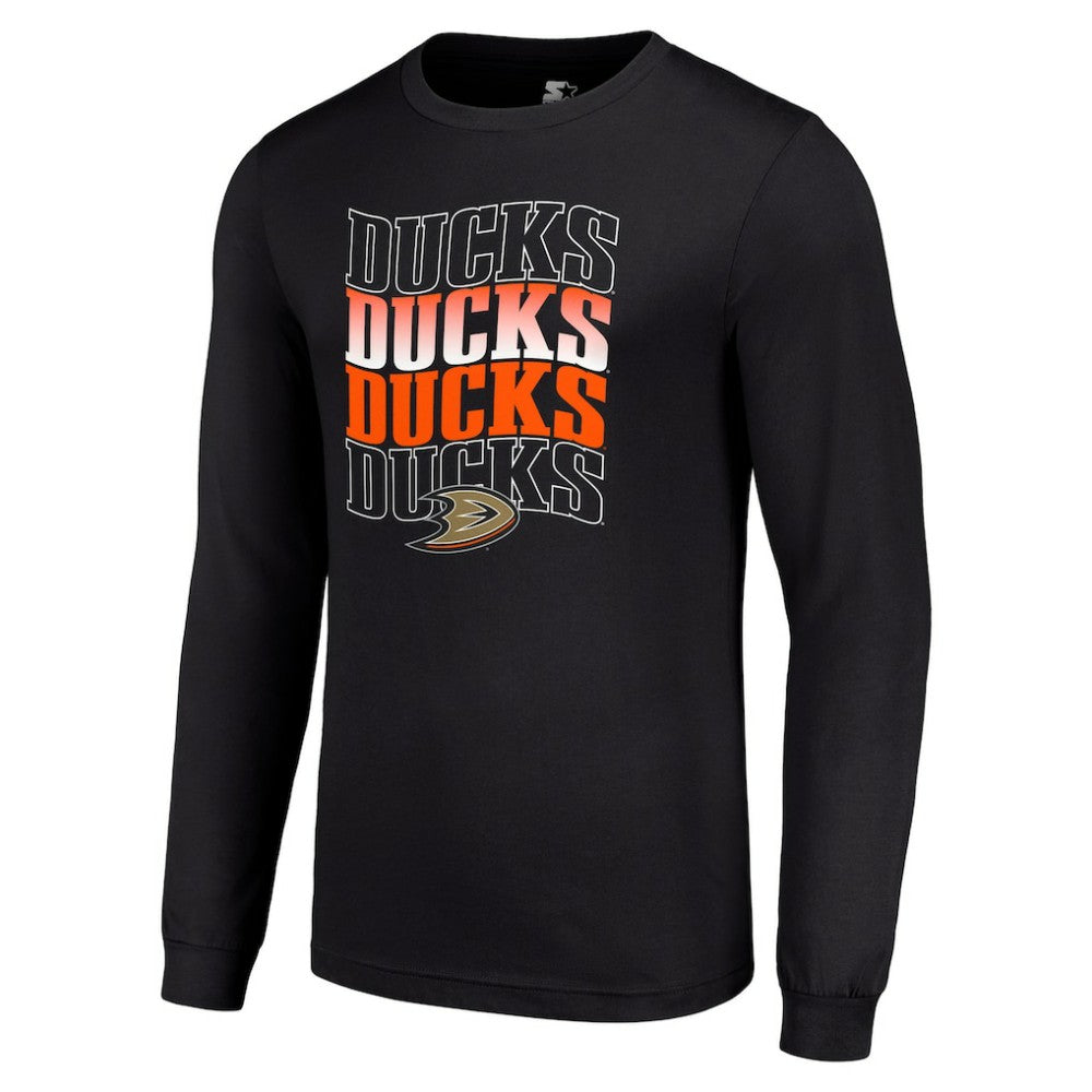 Anaheim Ducks Starter Four Team Name Logo Long Sleeve Graphic T-Shirt Black