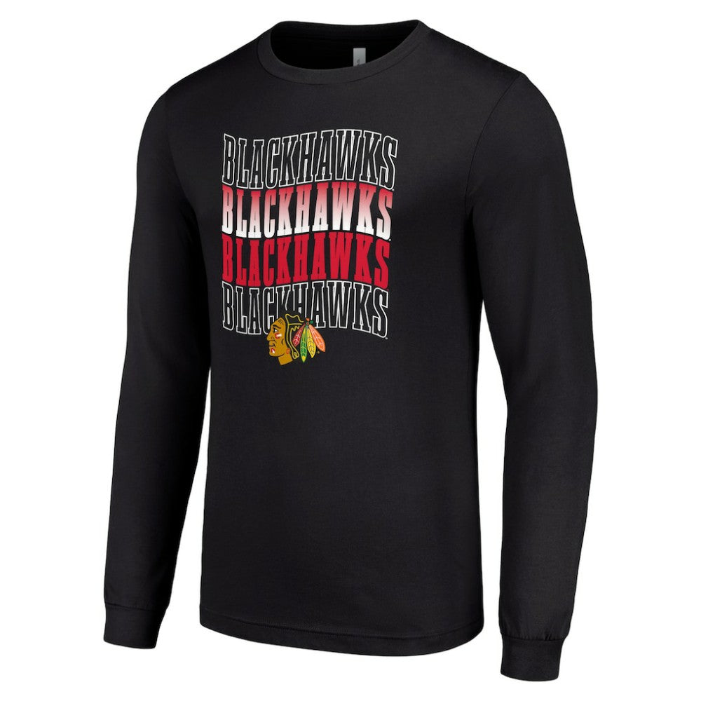 Chicago Blackhawks Starter Four Team Name Logo Long Sleeve Graphic T-Shirt Black