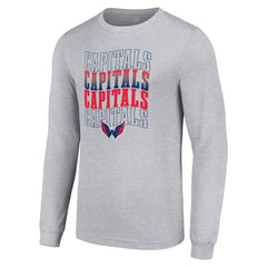 Washington Capitals Starter Four Team Name Logo Long Sleeve Graphic T-Shirt Heather Gray