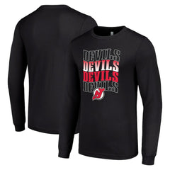 New Jersey Devils Starter Four Team Name Logo Long Sleeve Graphic T-Shirt Black