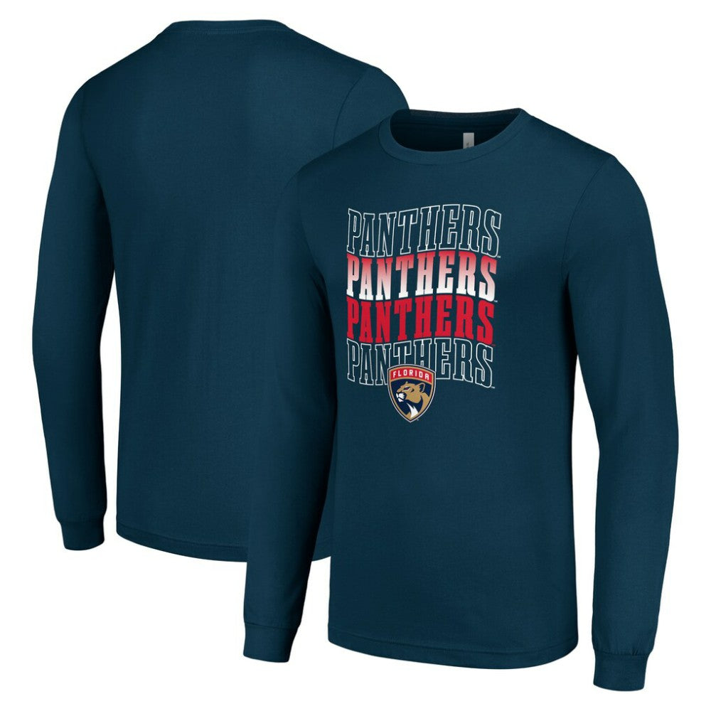 Florida Panthers Starter Four Team Name Logo Long Sleeve Graphic T-Shirt Navy