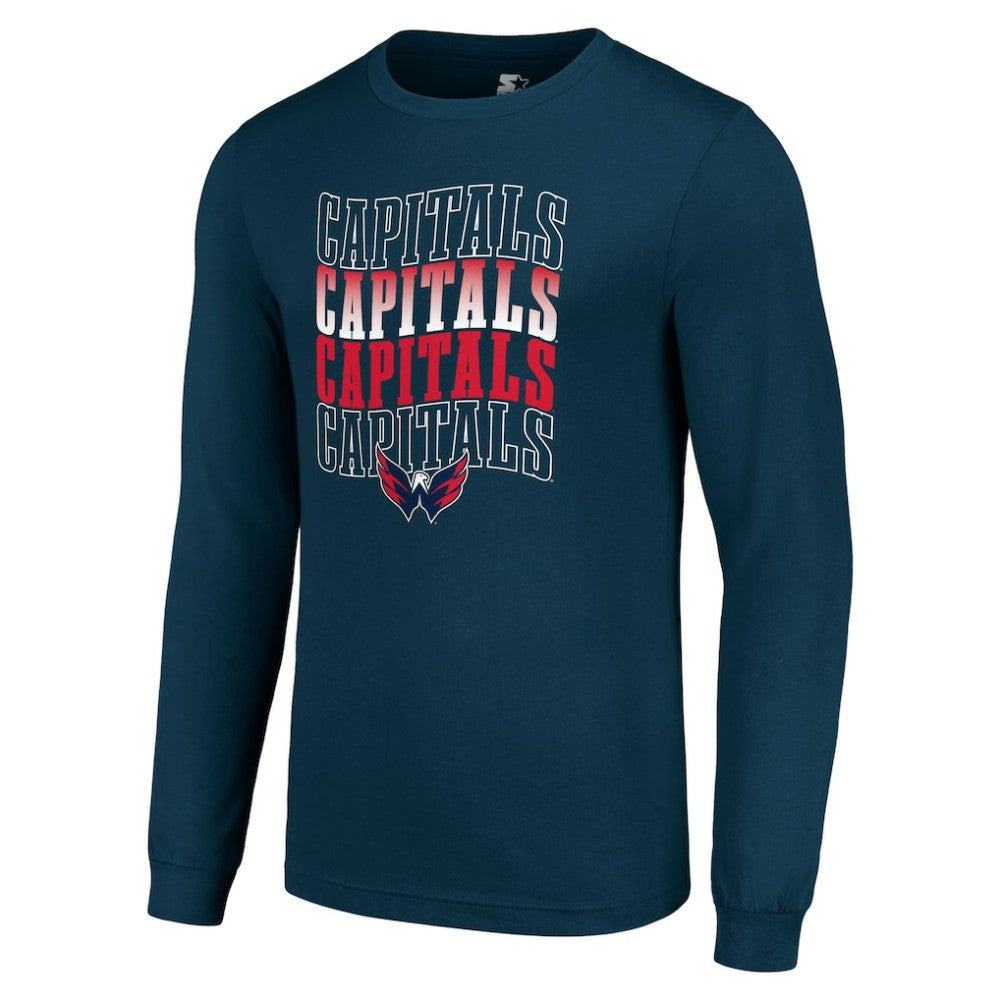 Washington Capitals Starter Four Team Name Logo Long Sleeve Graphic T-Shirt Navy