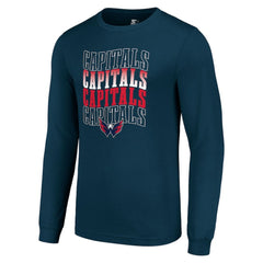 Washington Capitals Starter Four Team Name Logo Long Sleeve Graphic T-Shirt Navy
