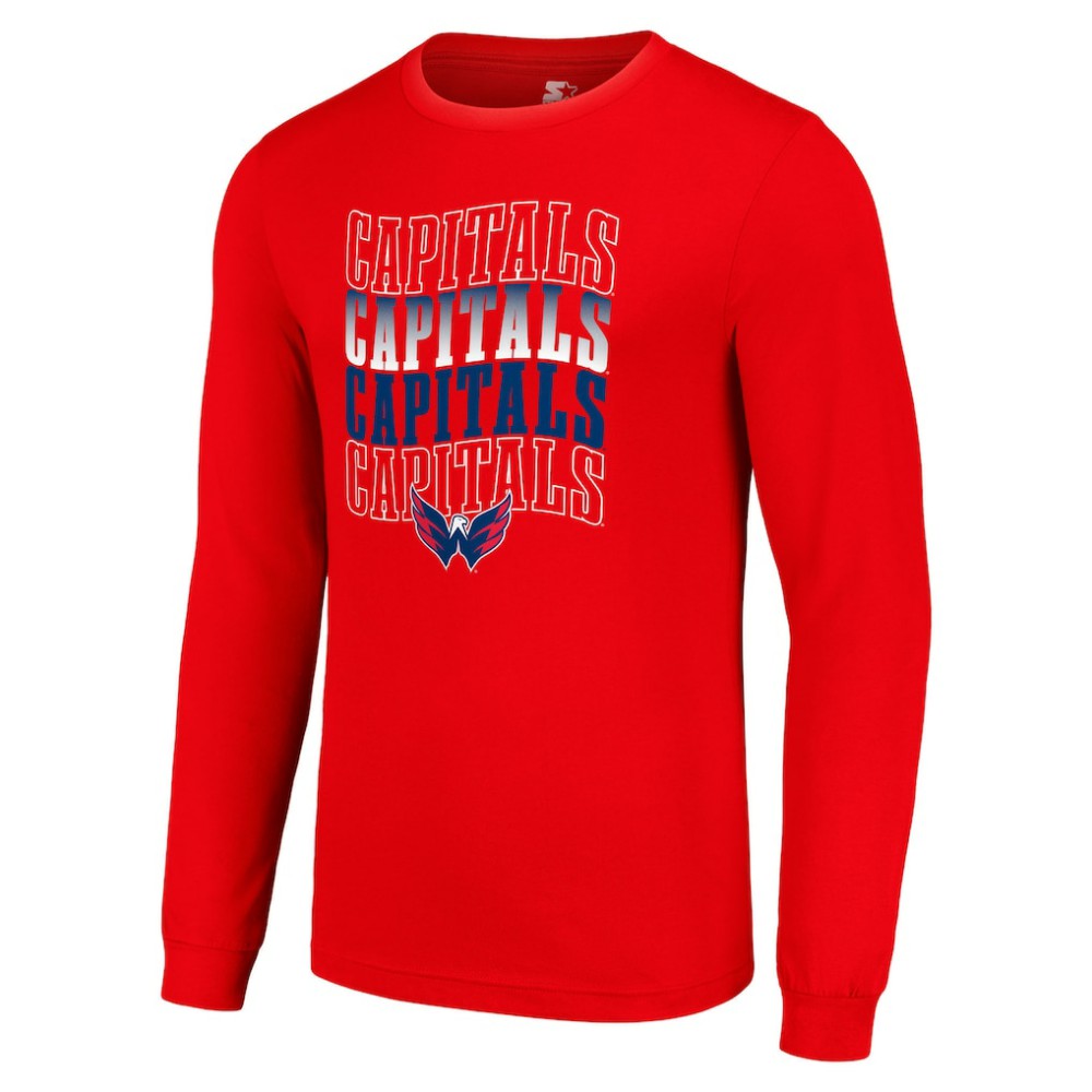 Washington Capitals Starter Four Team Name Logo Long Sleeve Graphic T-Shirt Red