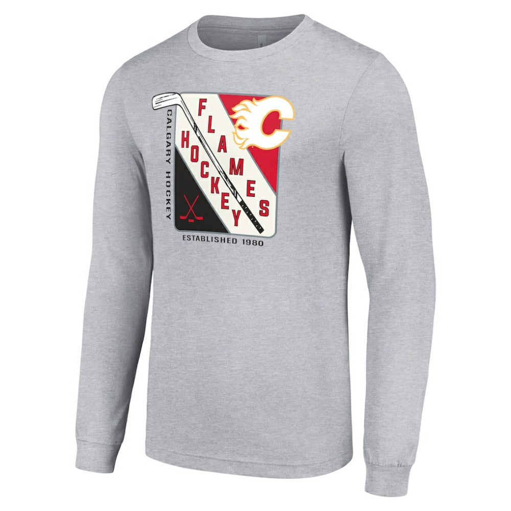 Calgary Flames Starter Shield Long Sleeve Graphic T-Shirt Heather Gray