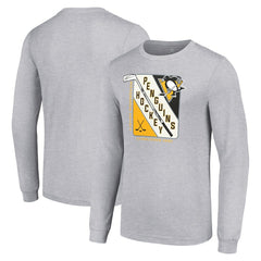 Pittsburgh Penguins Starter Shield Long Sleeve Graphic T-Shirt Heather Gray