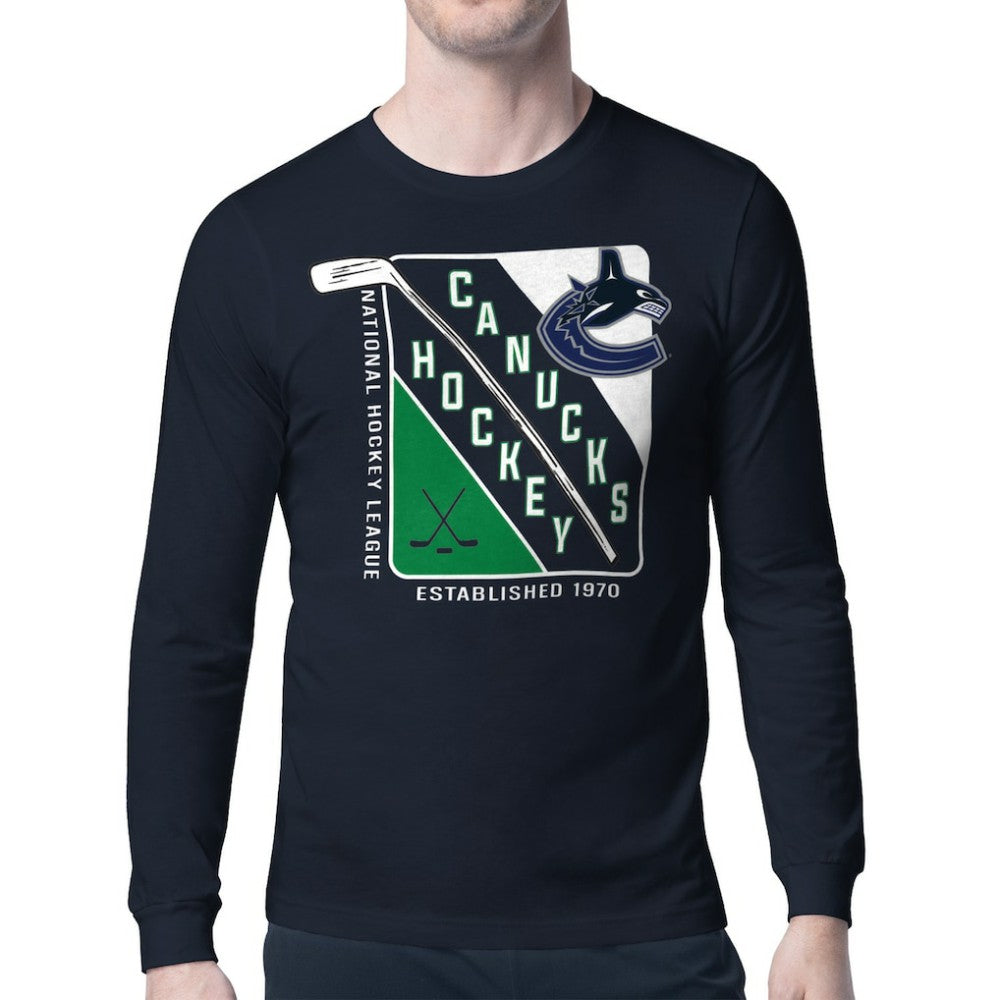 Vancouver Canucks Starter Shield Long Sleeve Graphic T-Shirt Navy