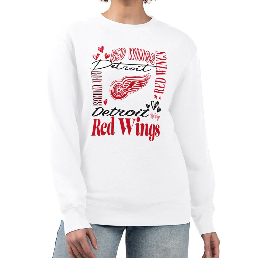 Detroit Red Wings G-III 4Her by Carl Banks Women's Collage Graphic Fleece Long Sleeve Pullover Sweatshirt White