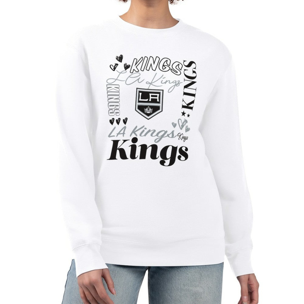 Los Angeles Kings G-III 4Her by Carl Banks Women's Collage Graphic Fleece Long Sleeve Pullover Sweatshirt White