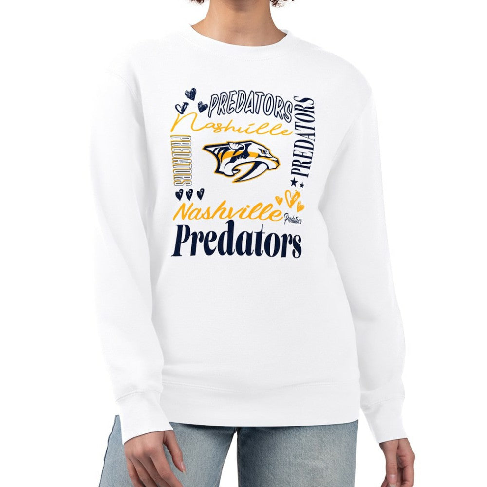 Nashville Predators G-III 4Her by Carl Banks Women's Collage Graphic Fleece Long Sleeve Pullover Sweatshirt White