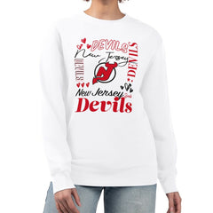 New Jersey Devils G-III 4Her by Carl Banks Women's Collage Graphic Fleece Long Sleeve Pullover Sweatshirt White