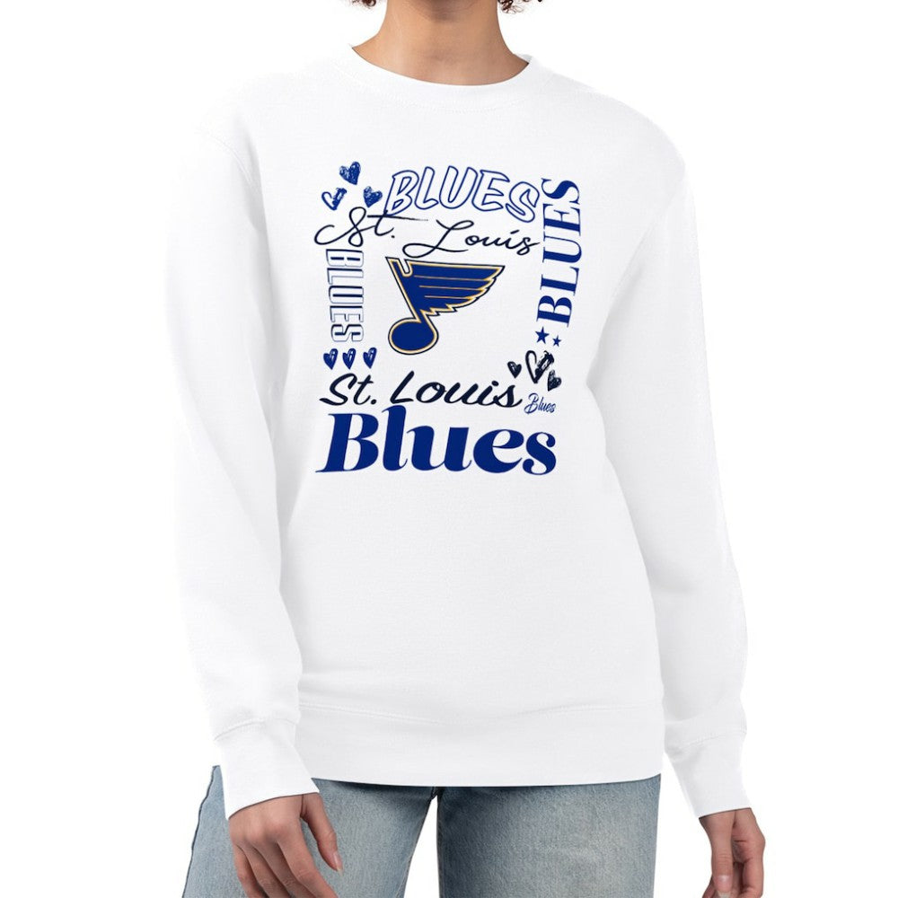 St. Louis Blues G-III 4Her by Carl Banks Women's Collage Graphic Fleece Long Sleeve Pullover Sweatshirt White